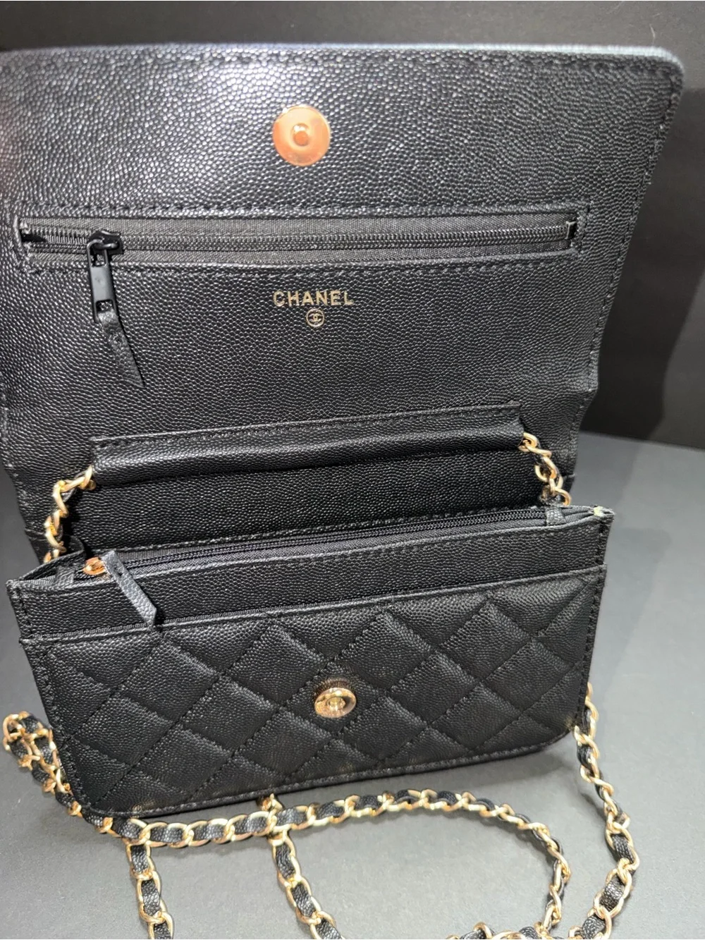 Chanel beaute makeup bag cosmetic chain quilted leather wallet on chain - Picture 7 of 11